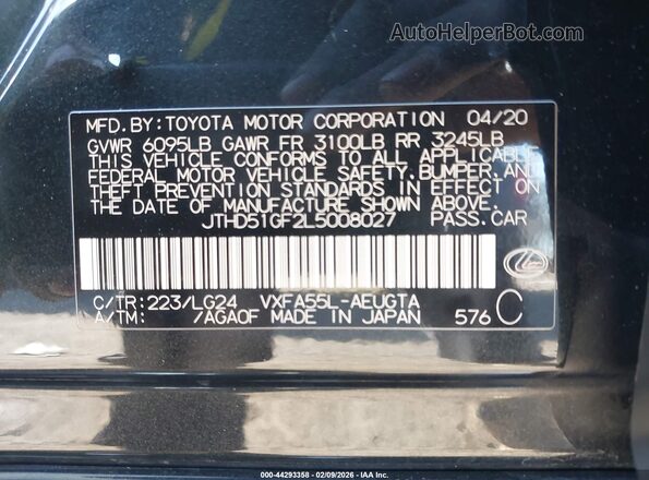 JTHD51GF2L5008027 2020 LEXUS LS 500 Черный Вид подкапотного пространства