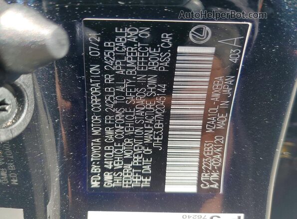 JTHE3JBH7M2045144 2021 LEXUS UX Black Vista de la etiqueta del VIN