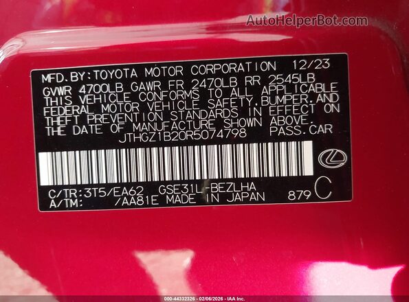 JTHGZ1B20R5074798 2024 LEXUS IS 350 Красный Вид подкапотного пространства