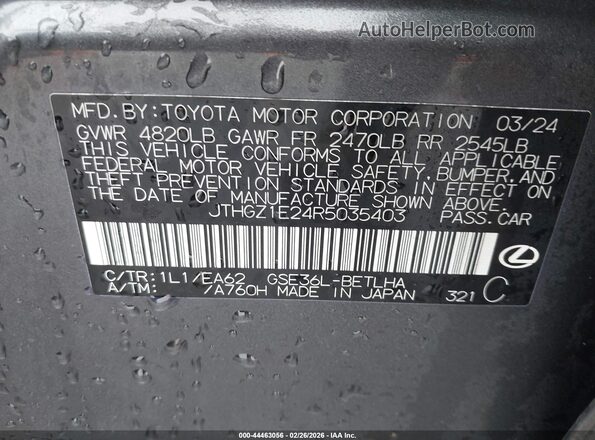 JTHGZ1E24R5035403 2024 LEXUS IS 350 Gray Widok komory silnika
