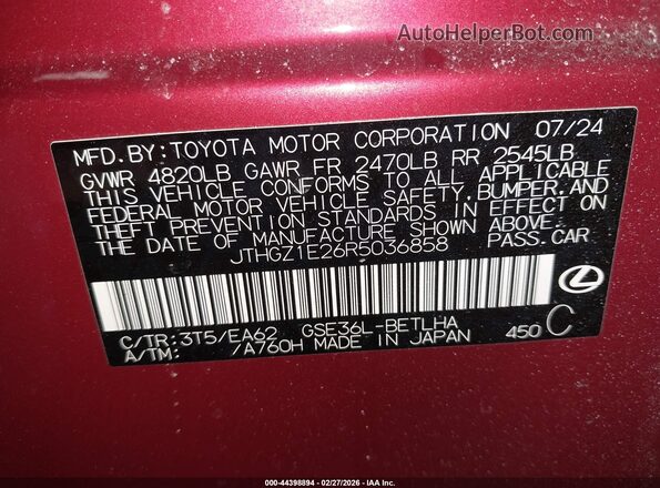 JTHGZ1E26R5036858 2024 LEXUS IS 350 Красный Вид подкапотного пространства