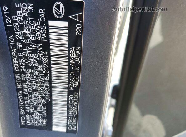 JTHP3JBH5L2023814 2020 LEXUS UX Gray Widok naklejki z numerem VIN