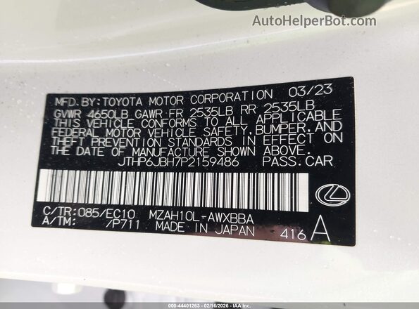 JTHP6JBH7P2159486 2023 LEXUS UX 250H White Вид підкапотного простору