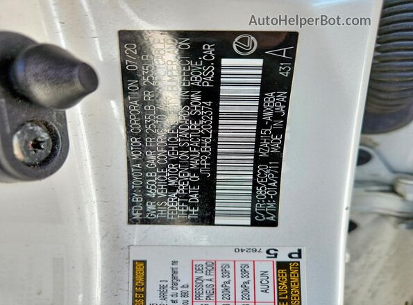 JTHP9JBH6L2032374 2020 LEXUS UX White VIN sticker view