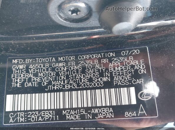 JTHR9JBH3L2032003 2020 LEXUS UX 250H Black Շարժիչի բաժամունքի տեսք