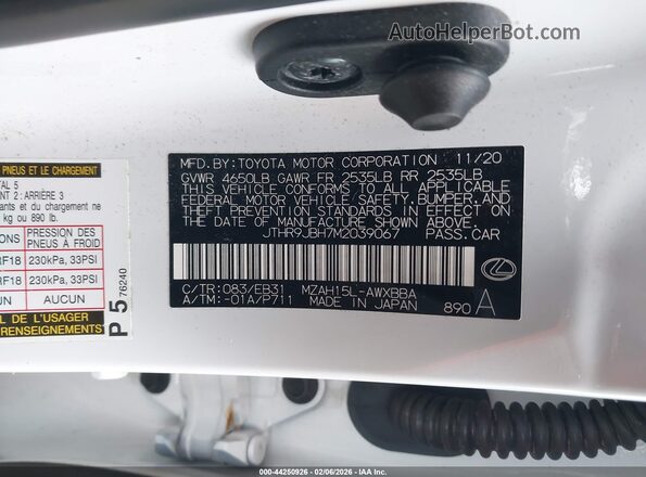 JTHR9JBH7M2039067 2021 LEXUS UX 250H White Widok komory silnika
