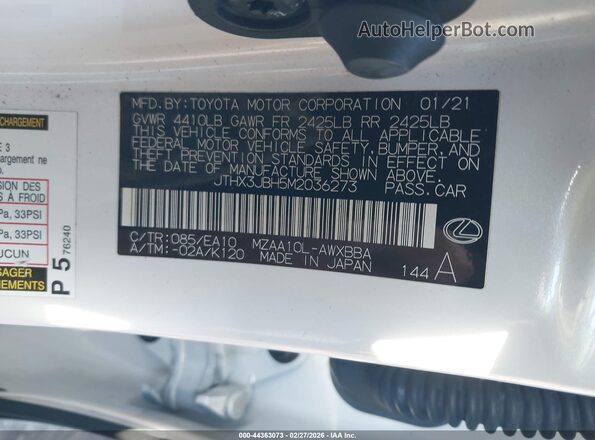 JTHX3JBH5M2036273 2021 LEXUS UX 200 Белый Вид подкапотного пространства