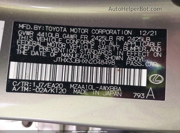 JTHX3JBHXN2048498 2022 LEXUS UX 200 Silver Вид підкапотного простору