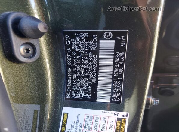 JTHX9JBH9N2060852 2022 LEXUS UX Зеленый Вид наклейки с VIN-кодом