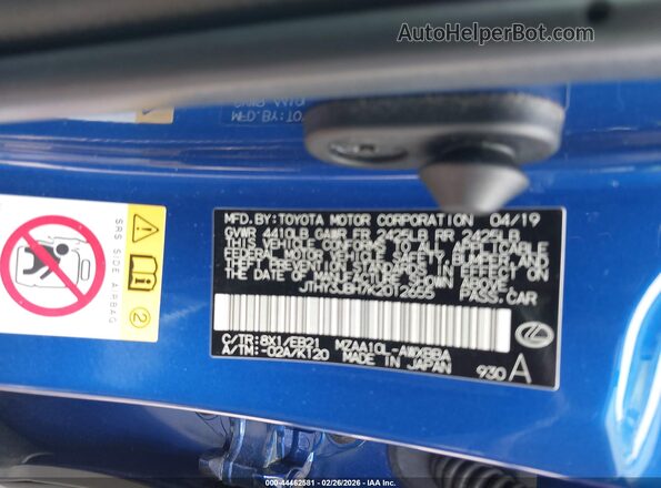 JTHY3JBH7K2012655 2019 LEXUS UX 200 Blue Engine compartment view