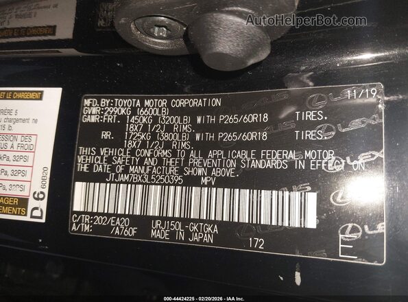 JTJAM7BX3L5250395 2020 LEXUS GX 460 Black Widok komory silnika