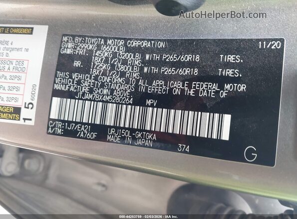 JTJAM7BX4M5280264 2021 LEXUS GX 460 Желто-коричневый Вид подкапотного пространства