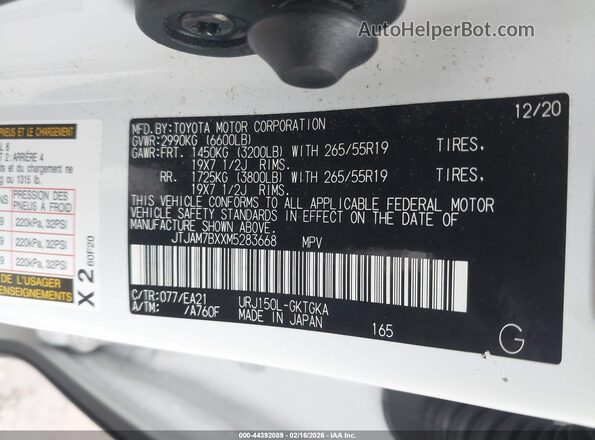 JTJAM7BXXM5283668 2021 LEXUS GX 460 Белый Вид подкапотного пространства