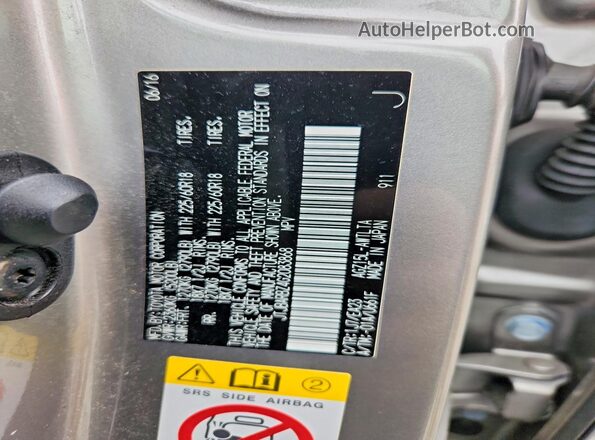 JTJBARBZ4G2083868 2016 LEXUS NX Серебряный Вид наклейки с VIN-кодом