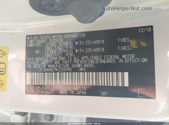 JTJBARBZ9K2205990 2019 LEXUS NX 300 White Widok komory silnika