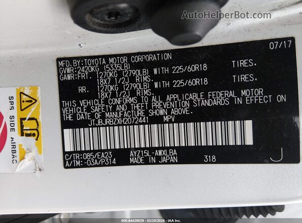 JTJBJRBZXH2072441 2017 LEXUS NX 300H Белый Вид подкапотного пространства