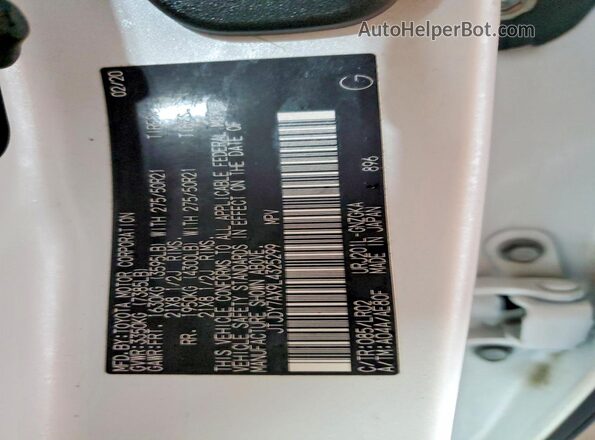 JTJDY7AX9L4325299 2020 LEXUS LX White VIN sticker view