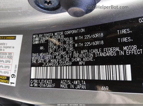 JTJGARDZ0L2233469 2020 LEXUS NX 300 Silver Widok komory silnika