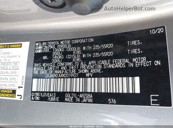 JTJHZKEAXM2019927 2021 LEXUS RX 350L Silver Widok komory silnika