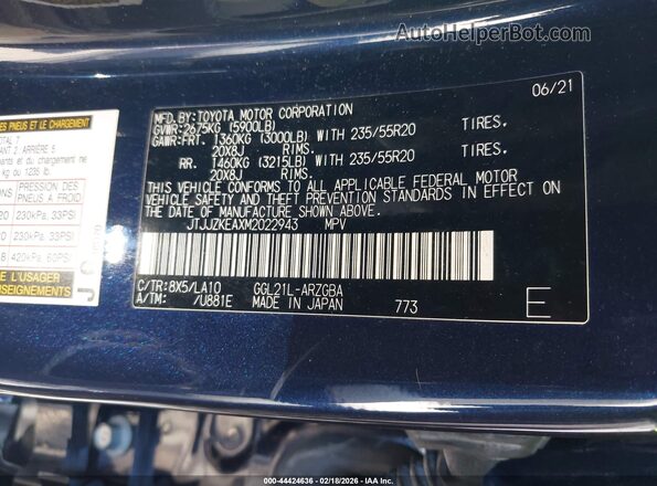 JTJJZKEAXM2022943 2021 LEXUS RX 350L Dark Blue Вид подкапотного пространства