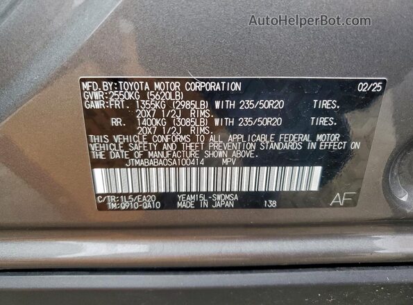 JTMABABA0SA100414 2025 SUBARU SOLTERRA Silver Vista de la etiqueta del VIN