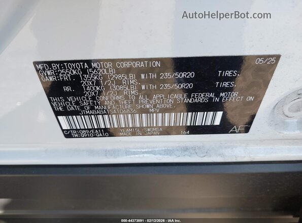 JTMABABA1SA106836 2025 SUBARU SOLTERRA Белый Вид подкапотного пространства