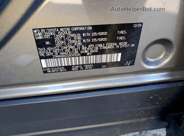 JTMABABA2SA093045 2025 SUBARU SOLTERRA Gray Vista de la etiqueta del VIN