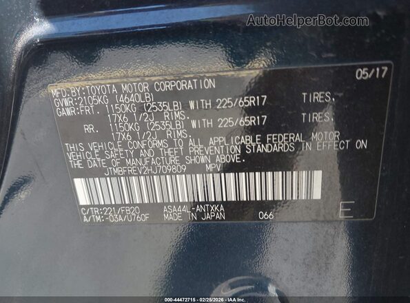 JTMBFREV2HJ709809 2017 TOYOTA LE Green Engine compartment view
