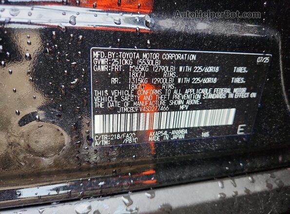 JTMCB3FV4SD277466 2025 TOYOTA RAV4 Черный Вид наклейки с VIN-кодом