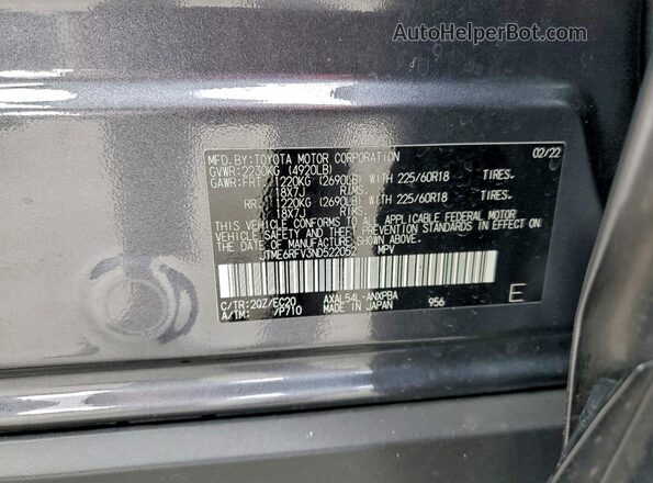 JTME6RFV3ND522052 2022 TOYOTA RAV4 Серый Вид наклейки с VIN-кодом