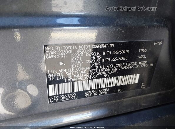 JTME6RFV5LD501992 2020 TOYOTA RAV4 HYBRID Gray Вид підкапотного простору