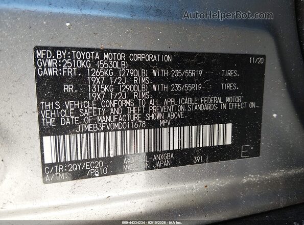 JTMEB3FV0MD011678 2021 TOYOTA RAV4 PRIME Серебряный Вид подкапотного пространства