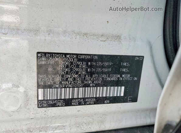JTMEB3FV5ND107047 2022 TOYOTA RAV4 White Widok wnętrza 360 stopni