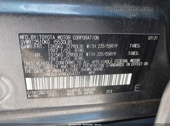JTMEB3FV9MD054321 2021 TOYOTA RAV4 PRIME Серый Вид подкапотного пространства