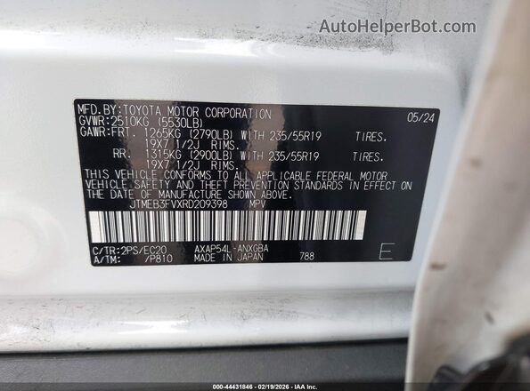 JTMEB3FVXRD209398 2024 TOYOTA RAV4 PRIME Белый Вид подкапотного пространства