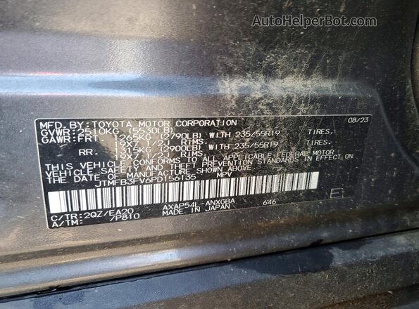 JTMFB3FV6PD156135 2023 TOYOTA RAV4 Charcoal Widok naklejki z numerem VIN