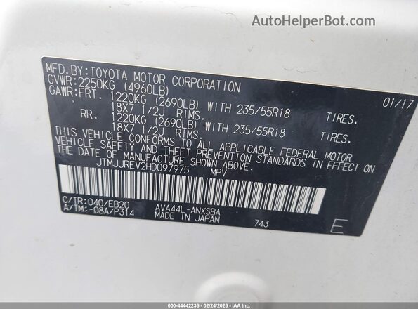 JTMJJREV2HD097975 2017 TOYOTA RAV4 HYBRID White Widok komory silnika