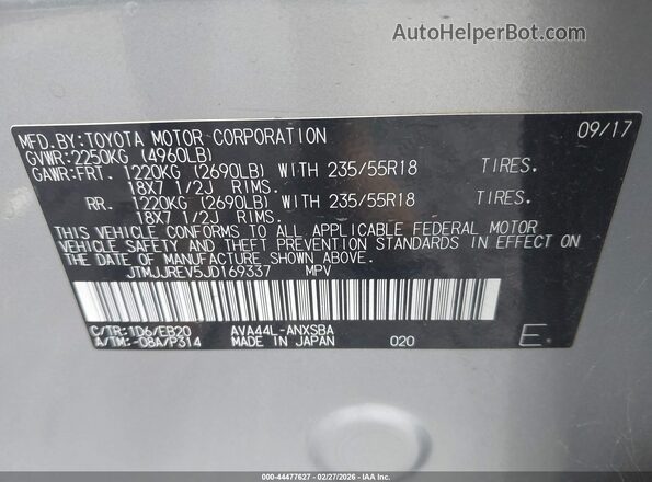 JTMJJREV5JD169337 2018 TOYOTA RAV4 HYBRID Silver Widok komory silnika