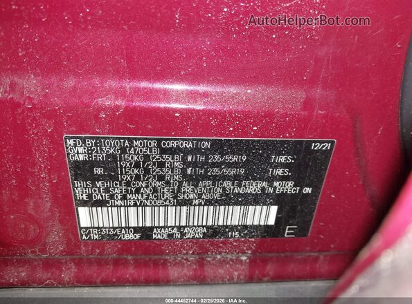 JTMN1RFV7ND085431 2022 TOYOTA LIMITED Red Engine compartment view