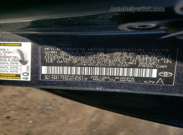 JTNKARJEXGJ517049 2016 TOYOTA SCION Угольный Вид наклейки с VIN-кодом