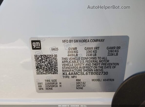 KL4AMCSL6TB002730 2026 BUICK ENCORE White Vista del compartimento del motor