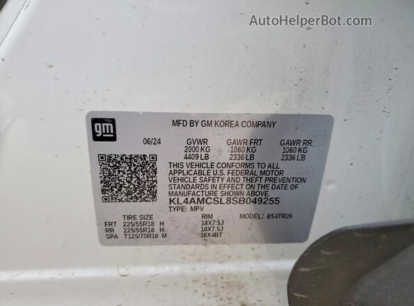 KL4AMCSL8SB049255 2025 BUICK ENCORE White Widok wnętrza 360 stopni
