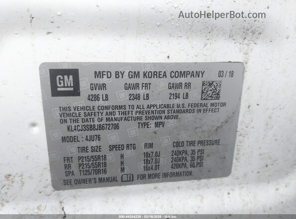 KL4CJ3SB8JB672706 2018 BUICK ENCORE Белый Вид подкапотного пространства
