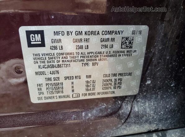 KL4CJASB4JB677311 2018 BUICK ENCORE Фиолетовый Вид подкапотного пространства