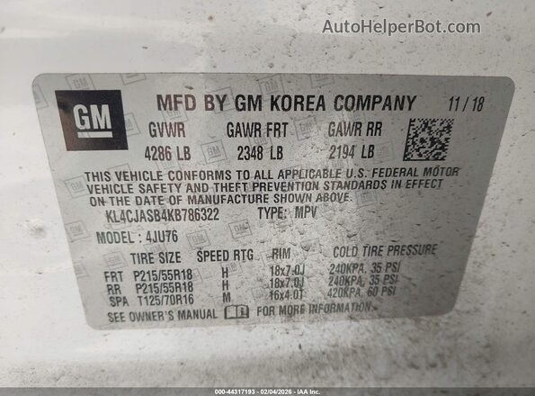 KL4CJASB4KB786322 2019 BUICK ENCORE White Widok komory silnika