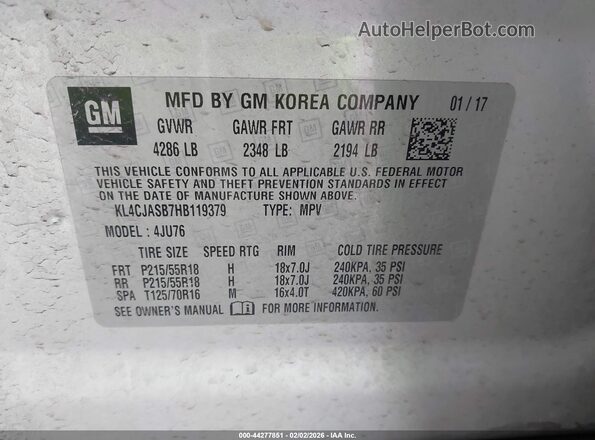 KL4CJASB7HB119379 2017 BUICK ENCORE Серебряный Вид подкапотного пространства