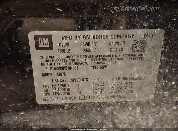 KL4CJASB9HB184881 2017 BUICK ENCORE Черный Вид подкапотного пространства