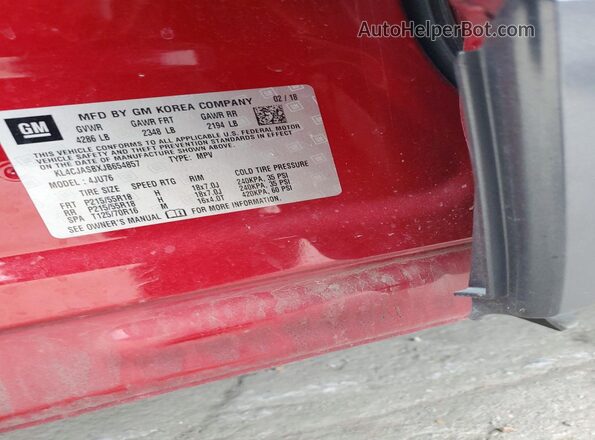KL4CJASBXJB654857 2018 BUICK ENCORE Red Вид наклейки з VIN-кодом