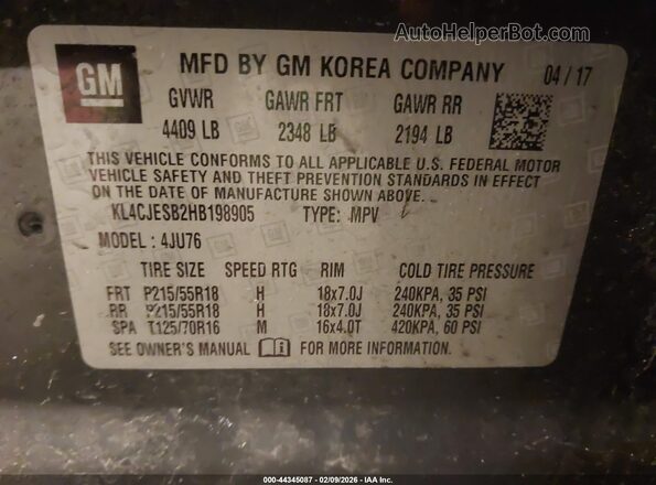KL4CJESB2HB198905 2017 BUICK ENCORE Серый Вид подкапотного пространства