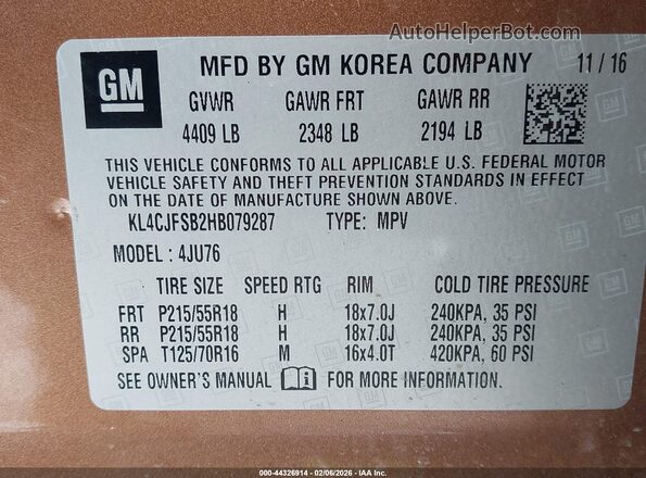 KL4CJFSB2HB079287 2017 BUICK ENCORE Tan Engine compartment view